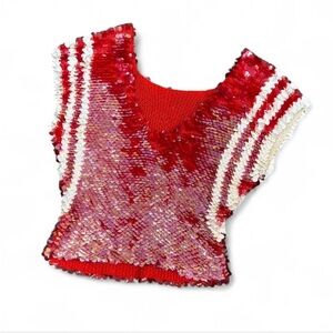 Red Sequin V-Neck Women's Top